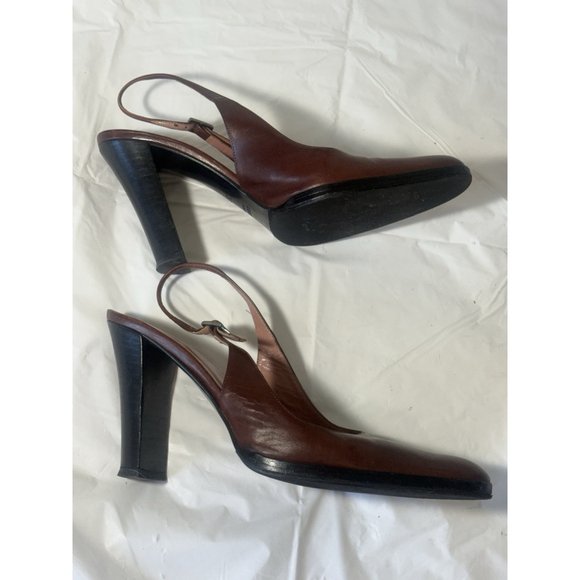 GUCCI Slingback Heels Closed Toe Brown Leather Shoes Sandals US 7 EU 37 C - Picture 4 of 16